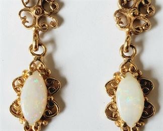 14k gold filigree and opal earrings