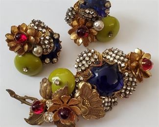 Miriam Haskell clip earrings and brooch