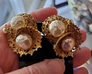 Miriam Haskell baroque pearl clip earrings