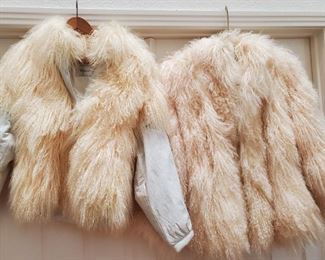 Groovy vintage Tibeten lamb short coat and Wilson's leather Tibeten lamb jacket with snap-on, removable leather sleeves. It makes an awesome puffy vest.