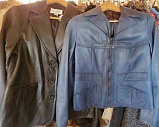 Black leather jacket, short blue vintage leather jacket
