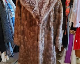Full length vintage mink coat with fox fur collar