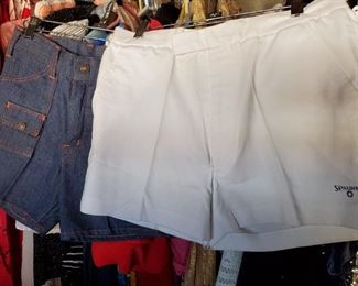 Spalding 1970s tennis shorts, orange contrast seam denim shorts