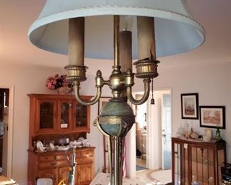 Antique 3 bulb desk lamp, metal and marble