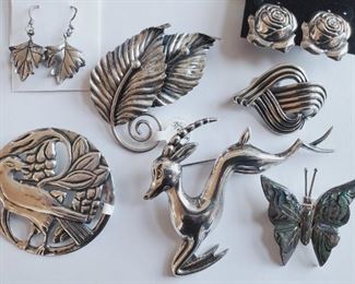 Vintage sterling silver brooches and earrings