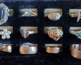 10k, 14k and sterling rings, baby rings, pearls, diamonds and sapphires.