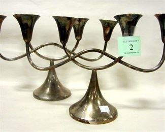 PAIR OF MODERN CANDLE HOLDERS - 12" WIDE, 7" TALL. MARKED WOLF