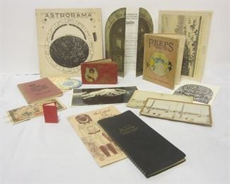 EPHEMERA: ANTIQUE GERMAN AUTOGRAPH ALBUM, STEREOSCOPE CARDS, MT RAINIER PHOTO, 1954 FRENCH MENU, GERMAN MENU, ASTROLOGY CHART, CALCULATORS, AND MORE