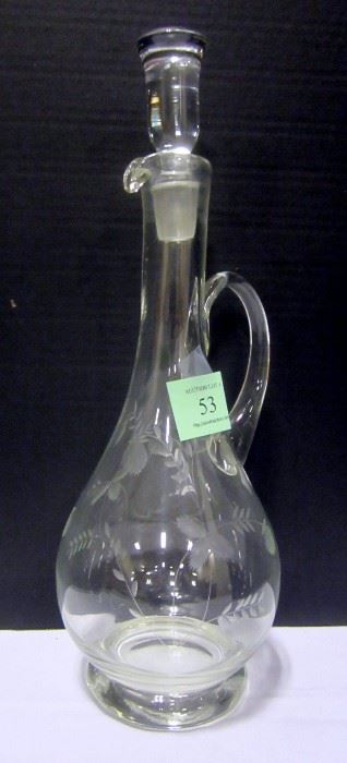 ETCHED GLASS DECANTER 15" TO TIP OF STOPPER