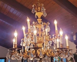 Bronze/gilt and crystal chandelier..35 in. tall, 29" wide