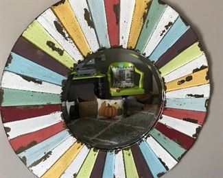 Neat multicolored mirror - rug in the mirror sold but we have other rugs for sale. The vintage office is still available.