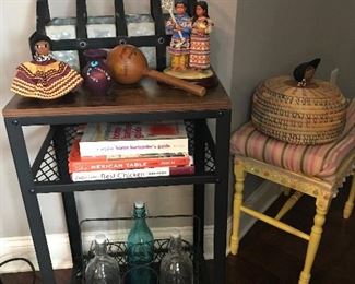 Metal and wood table is still available. We have a few of the vintage Seminole Indian handmade items but they are going fast. The bench is still available too.