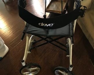 We have three different types of rolling walkers, a wheel chair, shower chair, and a teak shower bench.