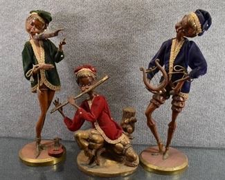 Lot of 3 1960's Antigo De Madeira Pixie Elf Figures w/Instruments | Made of Wood | 10" to 18" Tall
