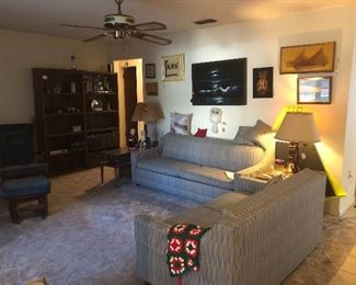 Castro Convertible Sofa bed + Loveseat 
Bookcases, Lamps, Velvet painting,  misc household. 