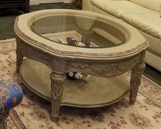 Carved wood coffee table ~ $100