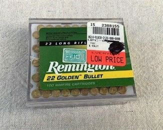 Mfg - (100) Remington
Model - Golden Bullet 40gr 22 LR
Caliber - Ammo
Located in Chattanooga, TN
Condition - 1 - New
This is a 100 count brick of Remington Golden Bullet 40 grain 22 LR high velocity ammo.