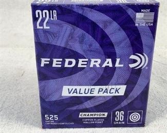 Mfg - (525) Federal
Model - 22 LR Value Pack
Located in Chattanooga, TN
Condition - 1 - New
This lot contains one 525 round box of Federal 22 Long Rifle ammunition. 36 grain copper plated hollow point bullet.