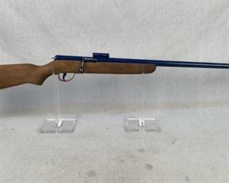 Mfg - Noble
Model - Model 222T
Caliber - 22 Long Rifle
Barrel - 22"
Type - Rifle, Single Shot
Located in Chattanooga, TN
Condition - 6 - Inoperable, Parts Only
This Noble 222T has a unique paint job, as if they were going for a certain flag color. I believe buyers should do what they wish with their firearms, but I would strongly suggest painting the stock of this rifle white. Anyhow, this rifle is unfortunately not functioning properly, though with a qualified gunsmith and a little elbow grease anything is possible.

(LEO SEARCH & SEIZURE)