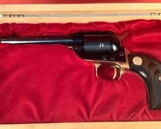 Serial - 986DT
Yr - 1966
Mfg - Colt SAA Frontier
Model - Scout 1861-1889 Dakota
Caliber - Territory
Capacity - 6
Type - Revolver, Single Action
Located in Chattanooga, TN
Condition - 2 - Like New, In Box
1 of 1000!!! We can confirm this revolver has NEVER been fired! This lot contains a Colt SAA Frontier Scout chambered in 22 Long Rifle. This is a Commemorative 1861-1889 Dakota Territory edition. 4 3/4" barrel, beautifully blued finish and walnut grips. Comes in a Colt wooden display box.