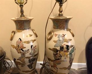 Pair antique Satsuma vases converted to lamps