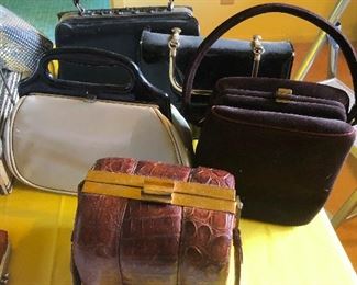 LOOKIT these vintage handbags! That's crocodile skin in the front there!