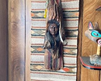 Terry Hutchison Native American Plains Indians wood carving wall hanging, South Dakota. Approximately 15"w X 38.5"h. Buy it now $128