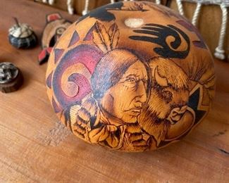 Native American Hand etched, hand painted signed Percy Medina Gourd , 5"w X 3"h Buy it now $50