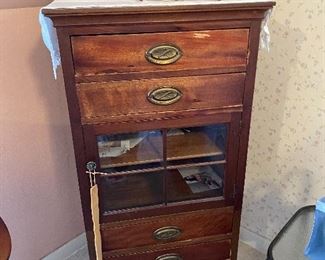 4-drawer cabinet with glass door, 21.5"w X 49"h X 15.5"d BUY IT NOW $60
