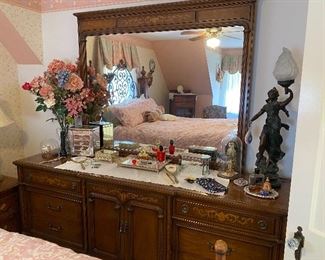 Dresser (only): 80"w X 32.5"h X 20"d, Mirror (only): 56"w X 45"h, Might not fit out of the up stairs. Mirror $100