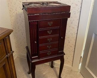 Thomas Pacconi Classic Cherry Jewelry Armoire with photo frame and Mirror Approximately 15"w X 37"h X 11.5"d BUY IT NOW $200