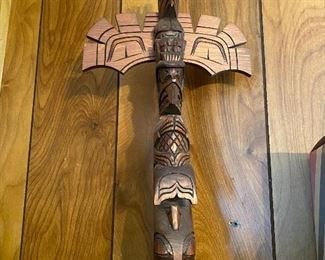 Wood carved totem sculpture;12"w X 20"h buy it $130