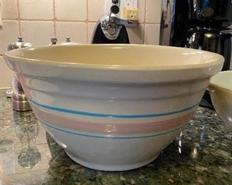 MCCoy Pottery 0112 Pink & Blue Striped Mixing Batter Bowl 12" $20
