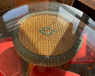 Glass/Wicker dining table; approximately 42" diameter X 29"h Table 4 chairs, Console, 2 occasional chairs, small side table BUY IT NOW $300 for set