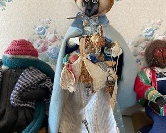Peddlar woman, applehead doll; 6"w X 11.5"h