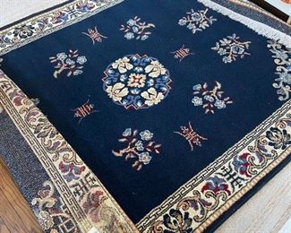 Wolefin navy floral rug, approximately 66.5”w X 95” BUY IT NOW $50