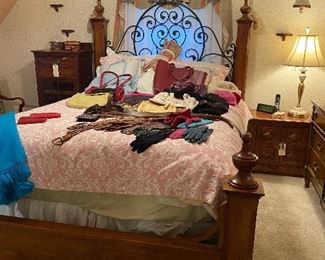 Cherry Finish, and wrought iron 4 post bed finished with Finials Queen Frame with Full mattress Buy it now $500