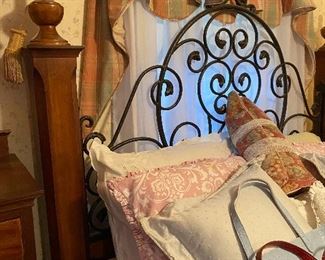 Cherry Finish, and wrought iron 4 post bed finished with Finials Queen Frame with Full mattress Buy it now $500