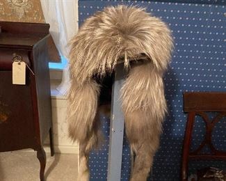 Native American Silver Fox Trapper hood with feathers BUY IT NOW $150