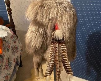 Native American Silver Fox Trapper hood with feathers BUY IT NOW $150