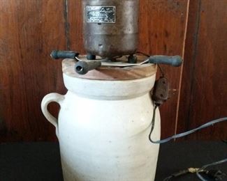 https://ctbids.com/#!/description/share/719340 Gem Dandy size 2 butter churn with electric motor is in very good condition. The container measures 12" high and the opening 6" across. The overall height with motor attachment is 20". I did plug the motor in and did not get a response when I turned it on.

