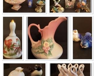 https://ctbids.com/#!/description/share/719473 Includes bird porcelain decor, display mirror, Hull pitcher has 3 hairline cracks that have been repaired and measures 10"H x 8"L.

