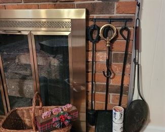 https://ctbids.com/#!/description/share/719486 Everything you need to light the fire and keep it going. Includes basket for you kindling, matches and a rack of fire pokers and more! The hanging items are 30" long. Iron matchbox is mounted to wall and will need to be removed.

