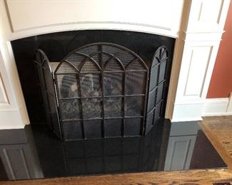 Metal gothic window style fireplace screen 