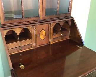 Vintage Hickory Chair James River Plantation mahogany & burlwood secretary & curio cabinet