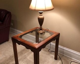 Oak and beveled glass side table