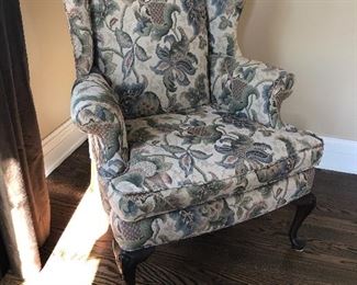 Vintage Queen Anne style floral wing chair by Drexel Heritage