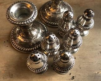 Sterling candle holders, salt & pepper shakers