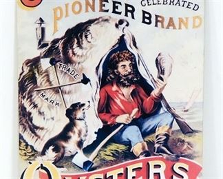 Stansbury's Pioneer Brand Oysters Tin Sign, 12" Wide x 16" High