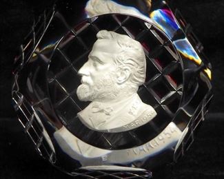 Abraham Lincoln And Ulysses S. Grant Baccarat Crystal Sulphide Paperweights
